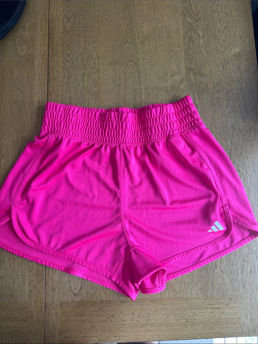 Adidas Women's Vibrant/Hot Pink Smocked-Waist Athletic Shorts